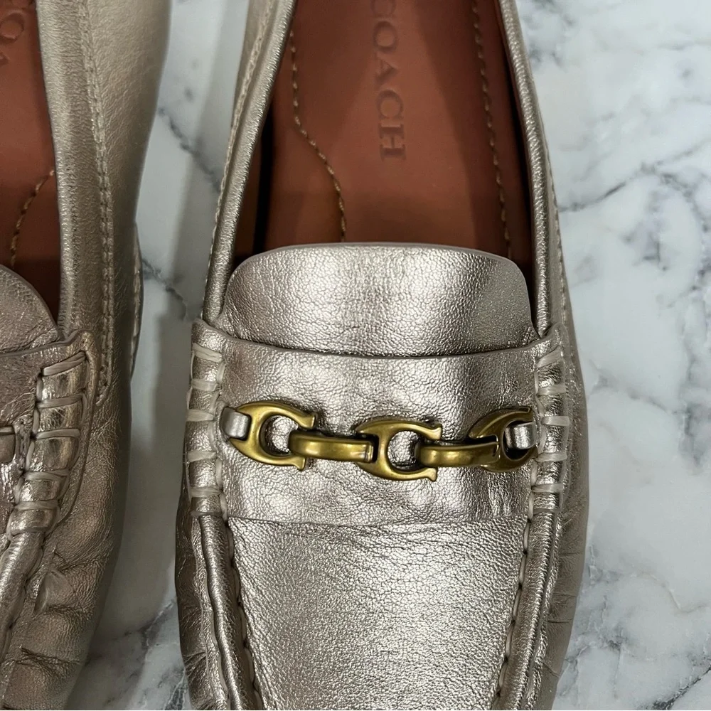 COACH Crosby driver loafers metallic flats equestrian preppy old money size 5 B